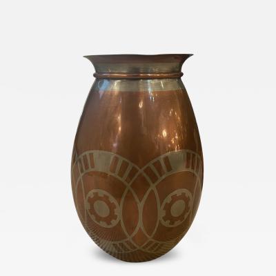  Christofle Cie 1930s Decorative dinandrie metal vase by Christofle