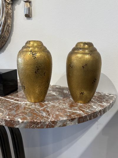  Christofle Cie Pair of French Art Deco dinanderie vases by Luc Lanel for Christofle