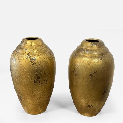  Christofle Cie Pair of French Art Deco dinanderie vases by Luc Lanel for Christofle