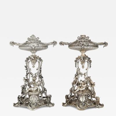  Christofle Pair of French antique silvered bronze centrepieces by Christofle