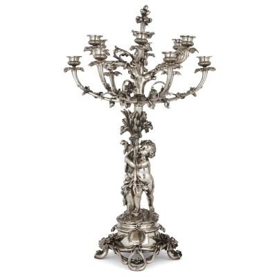 Christofle Pair of large silvered bronze candelabra by Christofle 19th century