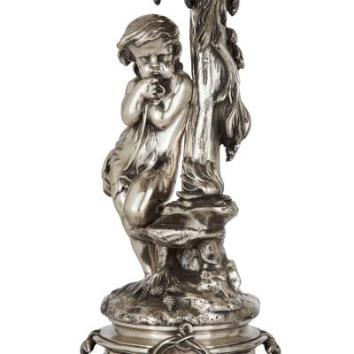 Christofle Pair of large silvered bronze candelabra by Christofle 19th century