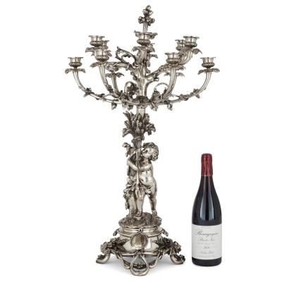 Christofle Pair of large silvered bronze candelabra by Christofle 19th century