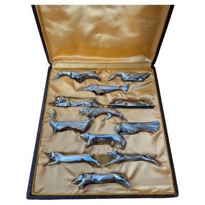  Christofle Set of 12 Fine French Art Deco Silver Plated Gallia Knife Rests by Christofle