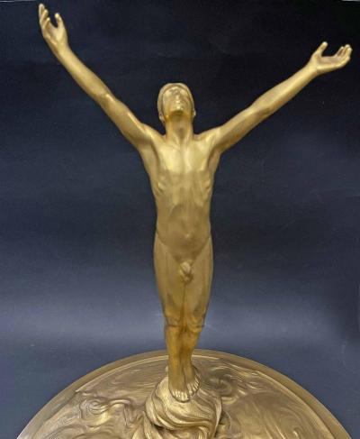  Christofle Triumphant Man Gilded Bronze Trophy Cup France 