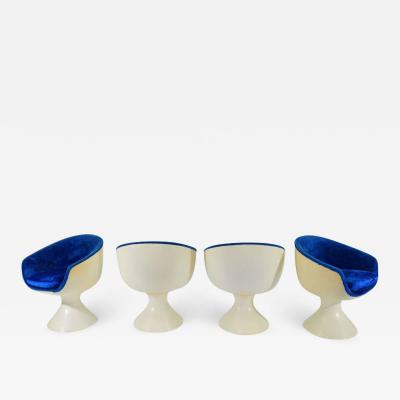  Chromcraft Four Space Age Style Bubble Chairs in Blue Velvet by Chromecraft
