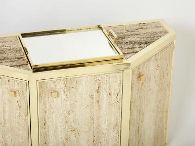  Cittone Oggi Pair of Alfredo Freda brass and travertine cabinets buffets 1975