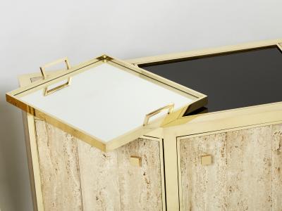  Cittone Oggi Pair of Alfredo Freda brass and travertine cabinets buffets 1975