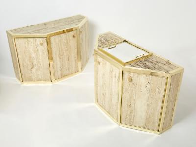  Cittone Oggi Pair of Alfredo Freda brass and travertine cabinets buffets 1975