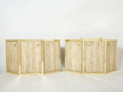  Cittone Oggi Pair of Alfredo Freda brass and travertine cabinets buffets 1975