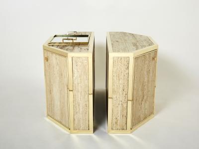  Cittone Oggi Pair of Alfredo Freda brass and travertine cabinets buffets 1975