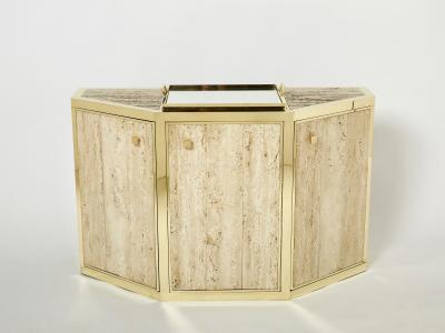 Cittone Oggi Pair of Alfredo Freda brass and travertine cabinets buffets 1975