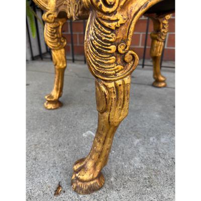  Clarence House Antique Regency Giltwood Camel Head Bench With Clarence House Zebra Seat
