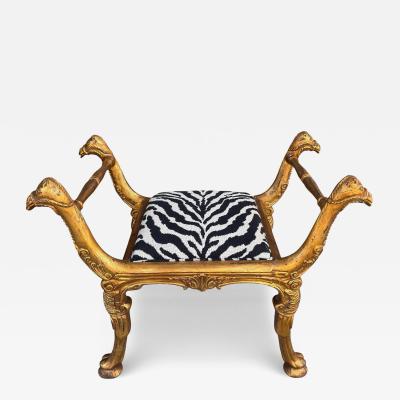  Clarence House Antique Regency Giltwood Camel Head Bench With Clarence House Zebra Seat