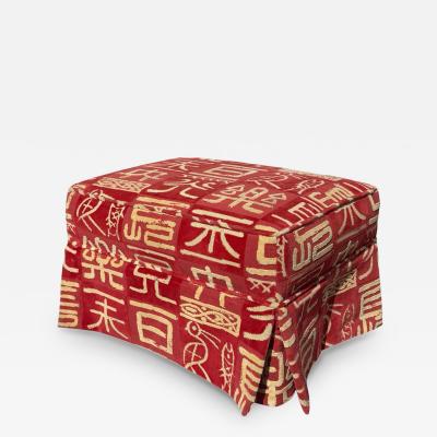  Clarence House Clarence House Kanji Red Chinoiserie Cut Velvet Ottoman