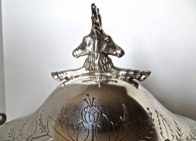  Clive Devenish Antiques Silver Plated Covered Tureen with Deer Ram Motif Circa 1885 Meriden 