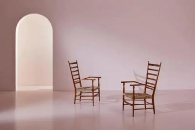  Colombo Sanguineti Colombo Sanguineti beech and rope Sei stecche armchairs Chiavari italy 1947