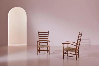  Colombo Sanguineti Colombo Sanguineti beech and rope Sei stecche armchairs Chiavari italy 1947