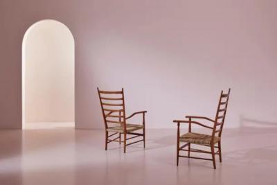  Colombo Sanguineti Colombo Sanguineti beech and rope Sei stecche armchairs Chiavari italy 1947