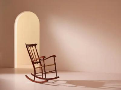  Colombo Sanguineti Colombo Sanguineti rocking chair made of beech and woven straw Chiavari 1940s