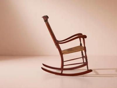  Colombo Sanguineti Colombo Sanguineti rocking chair made of beech and woven straw Chiavari 1940s