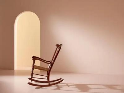  Colombo Sanguineti Colombo Sanguineti rocking chair made of beech and woven straw Chiavari 1940s