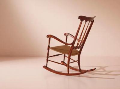  Colombo Sanguineti Colombo Sanguineti rocking chair made of beech and woven straw Chiavari 1940s