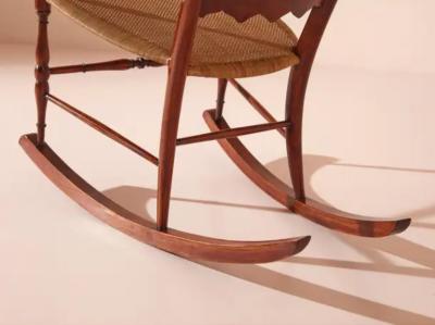 Colombo Sanguineti Colombo Sanguineti rocking chair made of beech and woven straw Chiavari 1940s
