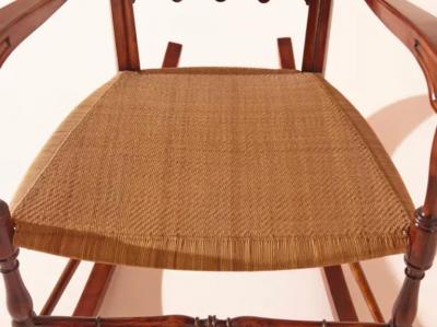  Colombo Sanguineti Colombo Sanguineti rocking chair made of beech and woven straw Chiavari 1940s