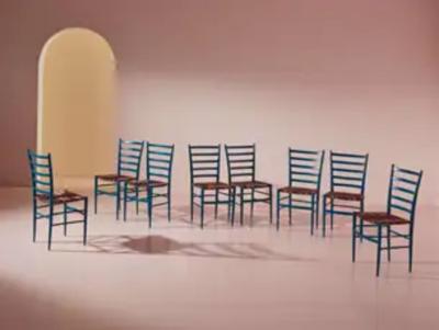  Colombo Sanguineti Colombo Sanguineti set of eight chairs Cinque Stecche Chiavari Italy 1940s