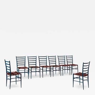  Colombo Sanguineti Colombo Sanguineti set of eight chairs Cinque Stecche Chiavari Italy 1940s