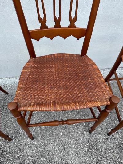  Colombo Sanguineti Mobili Sanguineti Chiavari Set of Four 4 Wood and Wicker Chairs