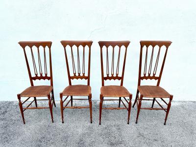  Colombo Sanguineti Mobili Sanguineti Chiavari Set of Four 4 Wood and Wicker Chairs