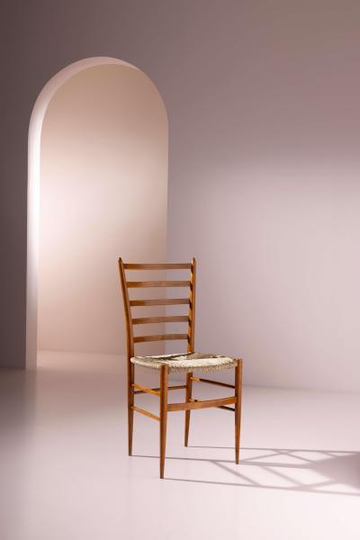  Colombo Sanguineti Set of eight chairs in beech and rope by Colombo Sanguineti Italy 1950s