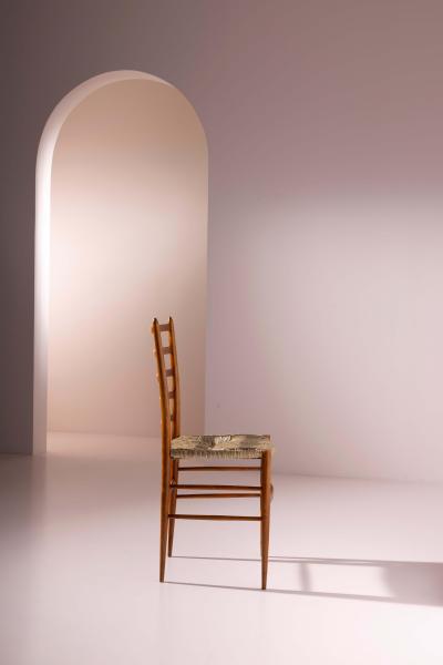  Colombo Sanguineti Set of eight chairs in beech and rope by Colombo Sanguineti Italy 1950s