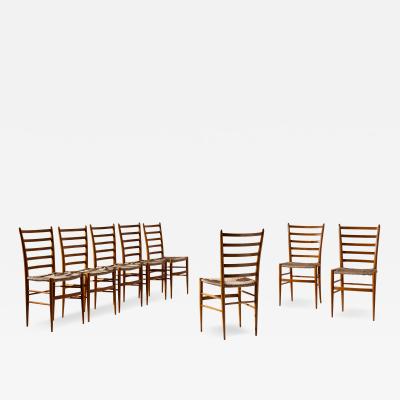  Colombo Sanguineti Set of eight chairs in beech and rope by Colombo Sanguineti Italy 1950s