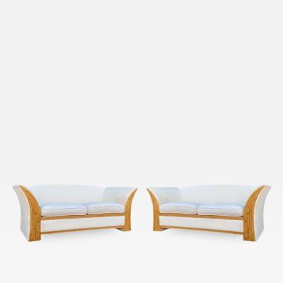  Comfort Design Matching Pair of Mid Century Modern Bamboo Reed White Sofas or Loveseats