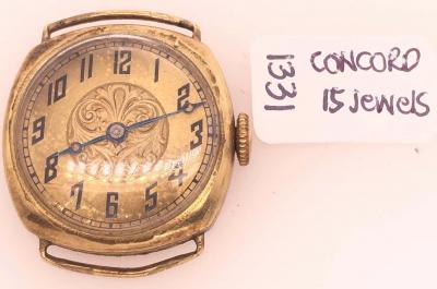  Concord Watch Co 14 Karat Yellow Gold Concord Watch Head Fancy Art Deco Style Dial
