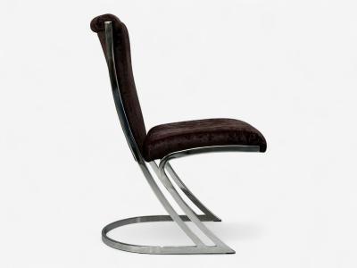  Contemporary Shells Pierre Cardin Chromed Metal Velvet Six Dining Chairs USA 1970s