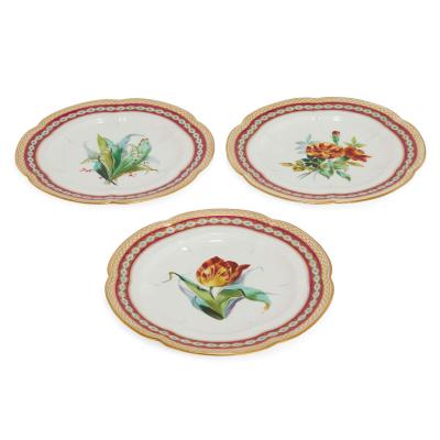  Copeland Set of three British porcelain plates with flowers by Copeland