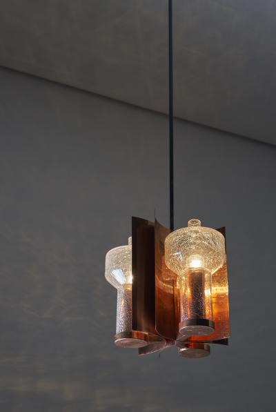  Cosack Leuchten Copper and Crackle Glass Pendant 1960s