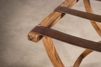  Costantini Design Argentine Rosewood Slung Leather Luggage Rack from Costantini Valerio in Stock