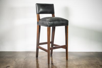  Costantini Design Bar Stool in Solid Wood and Black Leather by Costantini Bruno In Stock