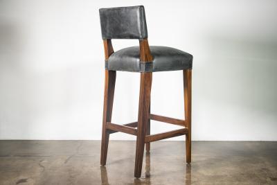  Costantini Design Bar Stool in Solid Wood and Black Leather by Costantini Bruno In Stock