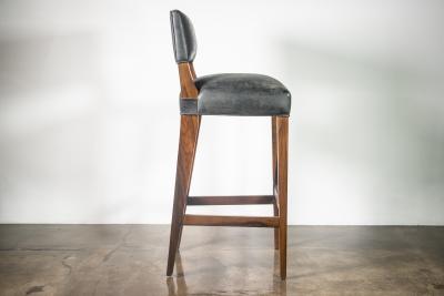  Costantini Design Bar Stool in Solid Wood and Black Leather by Costantini Bruno In Stock