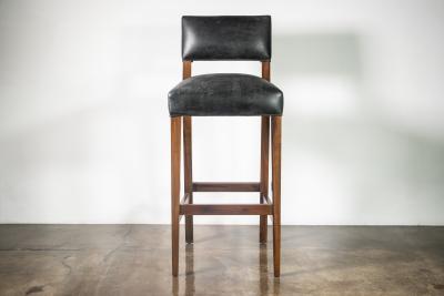  Costantini Design Bar Stool in Solid Wood and Black Leather by Costantini Bruno In Stock