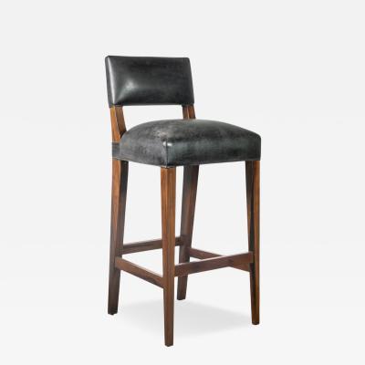  Costantini Design Bar Stool in Solid Wood and Black Leather by Costantini Bruno In Stock