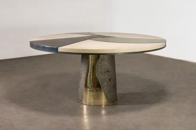  Costantini Design Bronze Parchment and Torched Metal Cast Pedestal Dining Table Benino In Stock