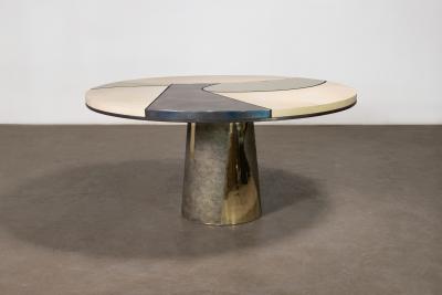  Costantini Design Bronze Parchment and Torched Metal Cast Pedestal Dining Table Benino In Stock