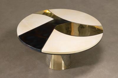  Costantini Design Bronze Parchment and Torched Metal Cast Pedestal Dining Table Benino In Stock